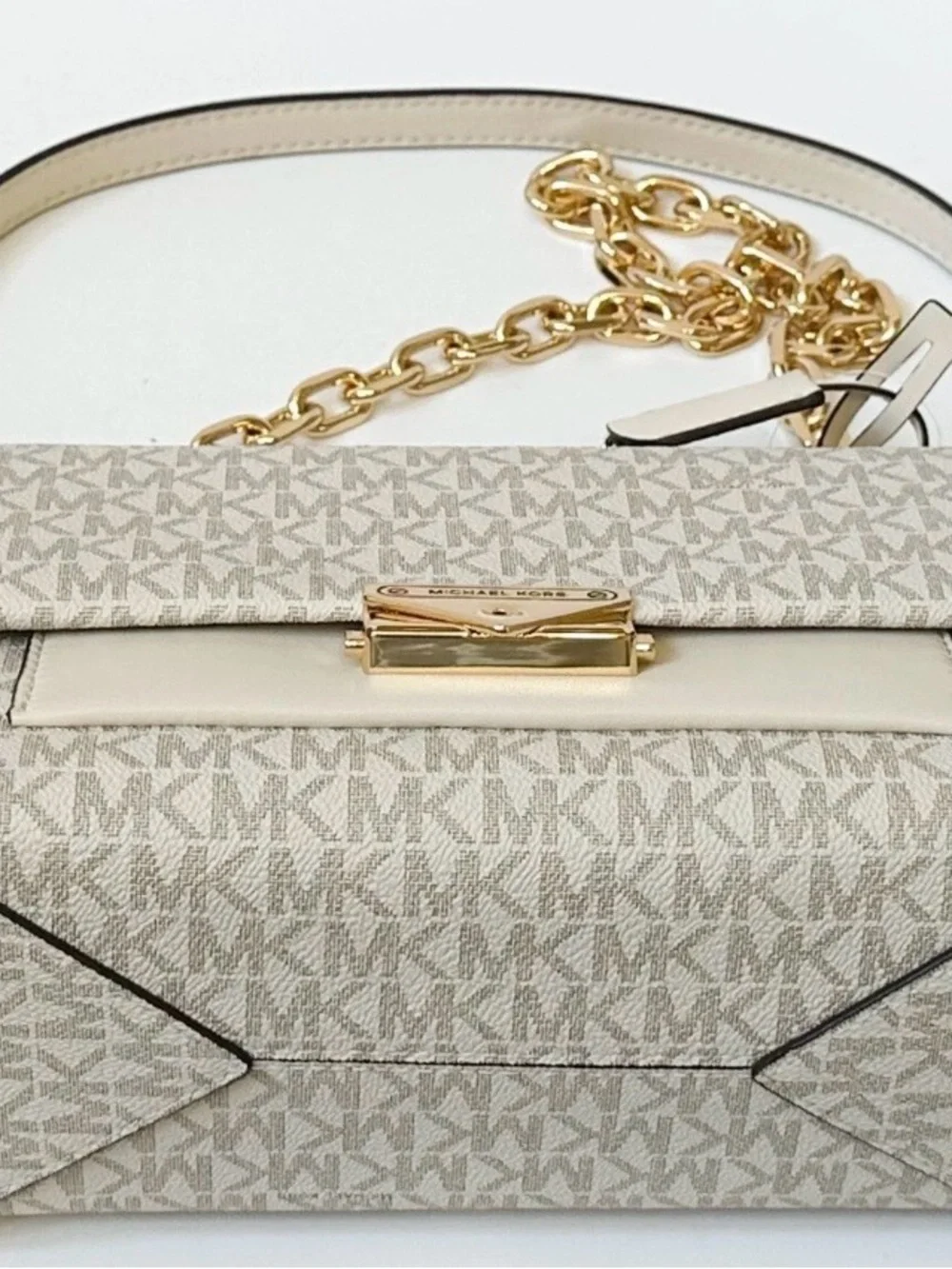 NWT Michael Kors Cream MK Logo Chain Medium Crossbody Bag - Picture 13 of 17